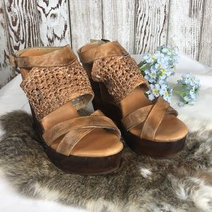 Bed Stu Petra Leather Wedge Buckle Heel Shoes